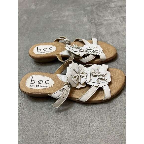 BOC Born Concept White Leather Flower Thong Sandals Flip Flop 6 Boho Farmcore - Picture 5 of 9